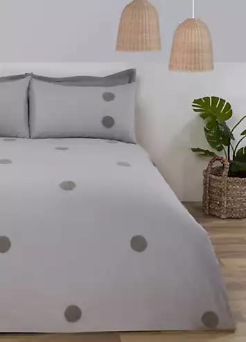 Sleepdown Grey Embroidered Tufted Polka Dot Circles Duvet Cover Set | Kaleidoscope