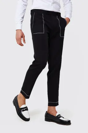 Slim Contrast Stitch Suit Trousers