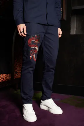 Slim Dragon Embroidered Trousers