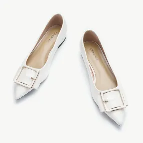 Square Buckle Flats (Aida) White