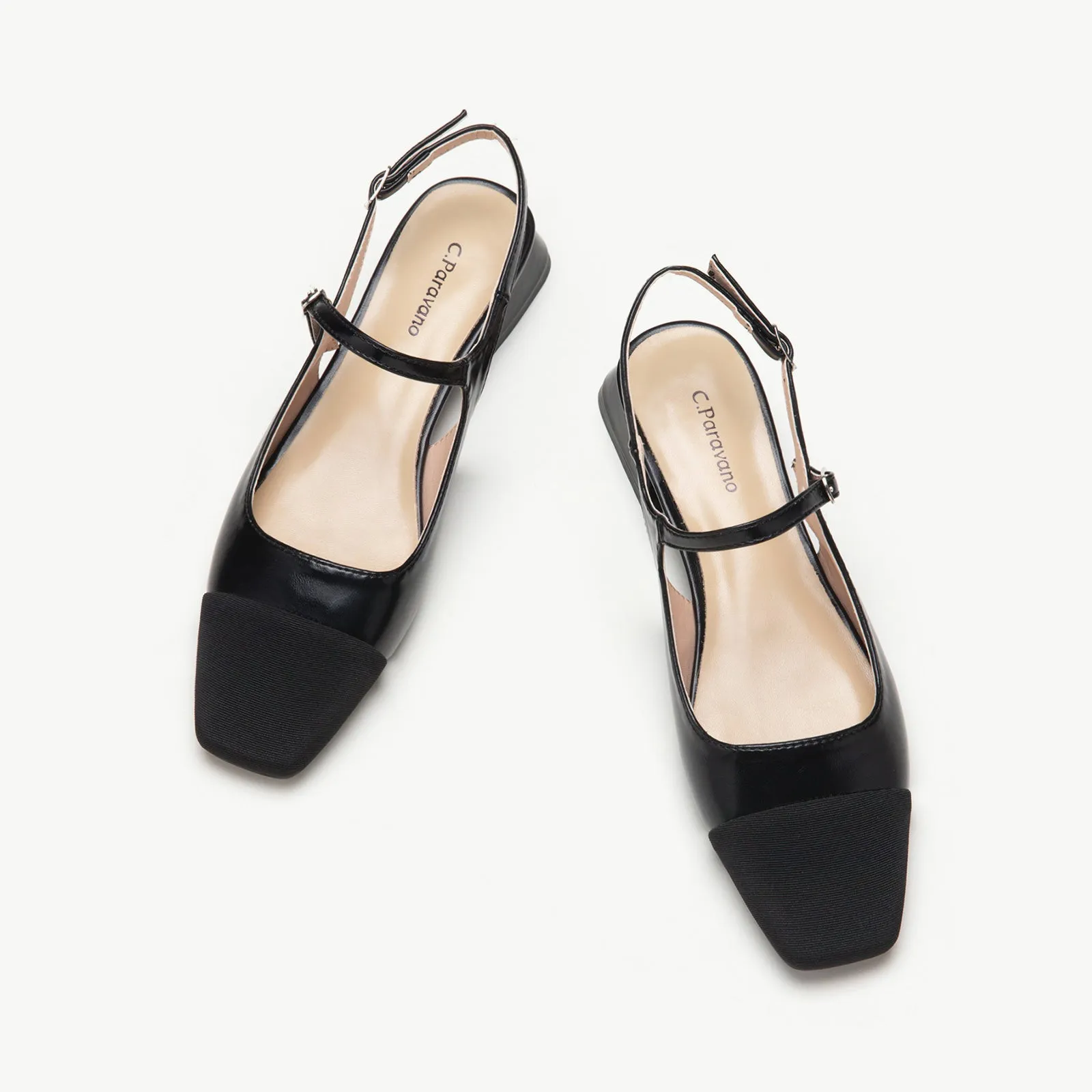 Square-Toe Slingback Flats (Felicia) Black