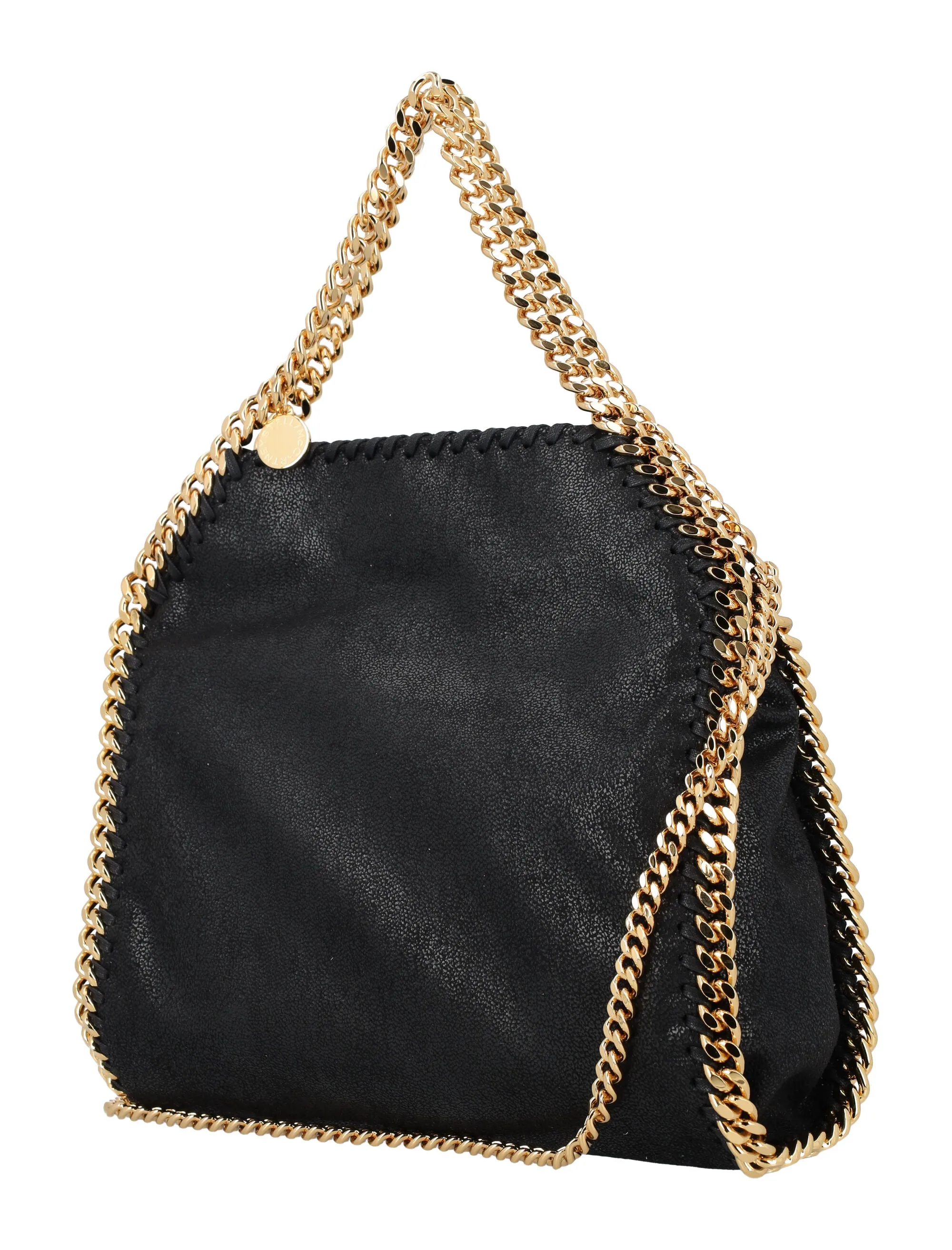 STELLA MCCARTNEY Mini Falabella Tote with Gold Chain Detail, Black - Shoulder & Handbag