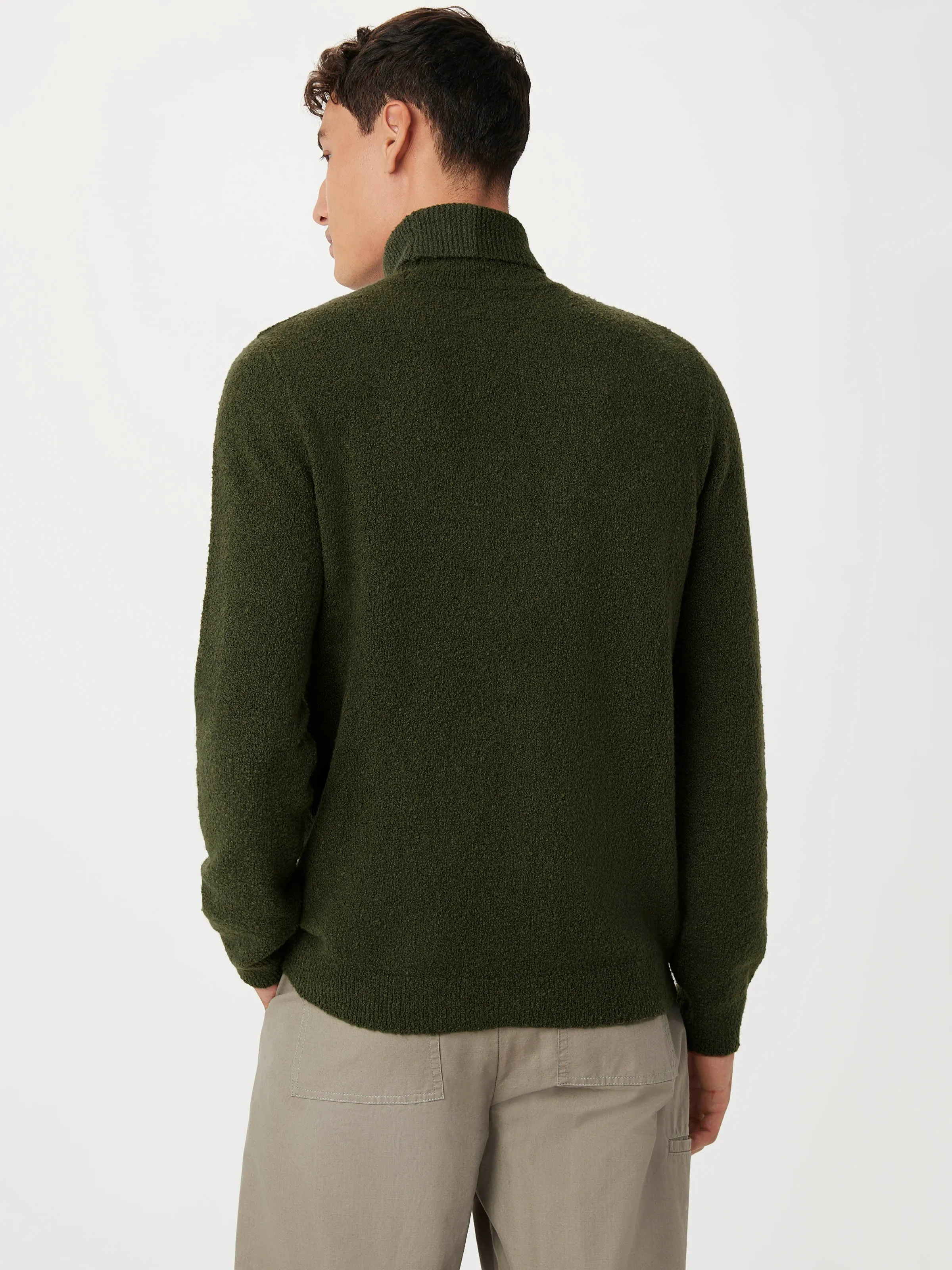 The Seawool Boucle Turtleneck in Dark Green