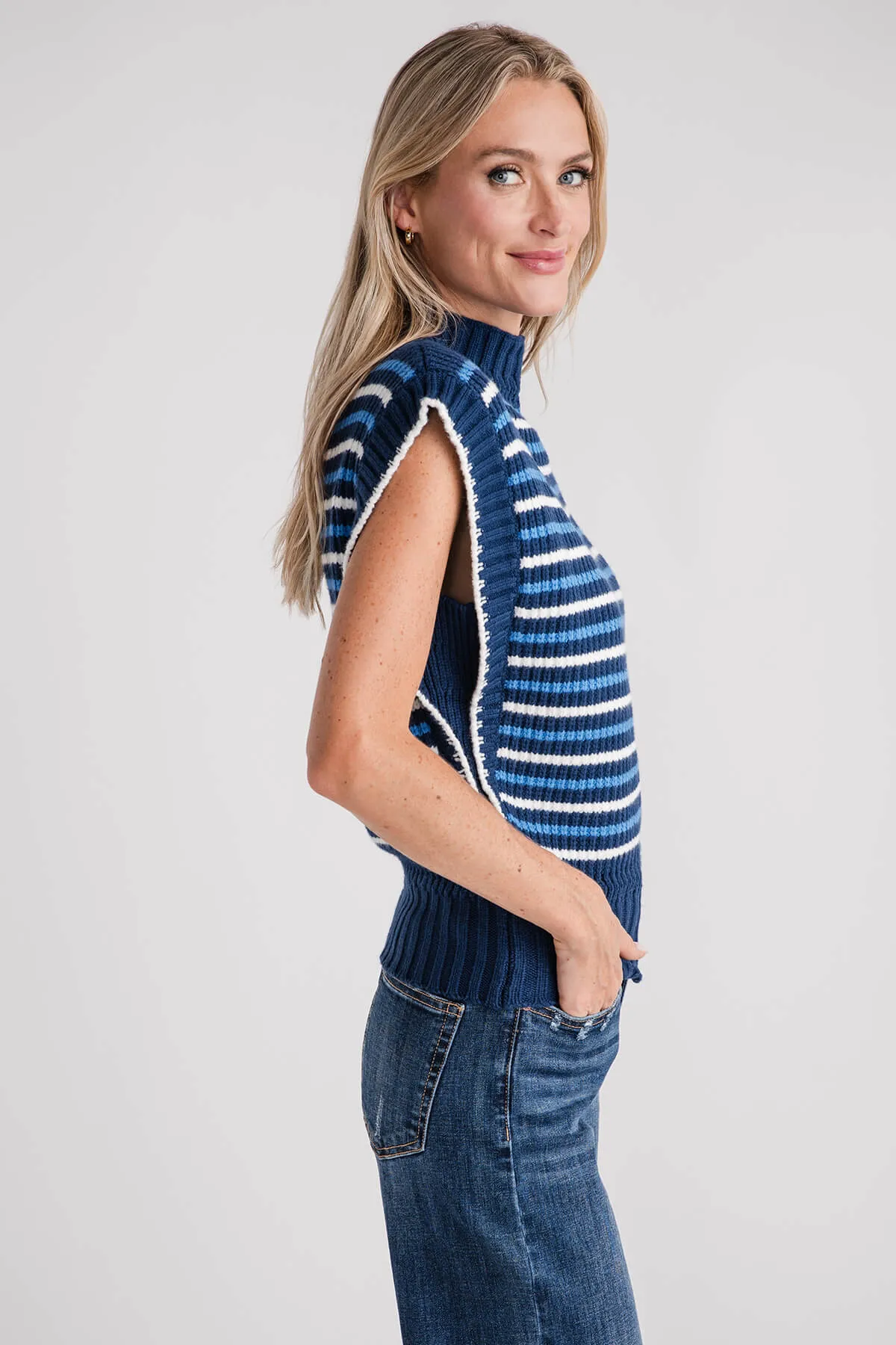 THML Striped Knit Mockneck Vest