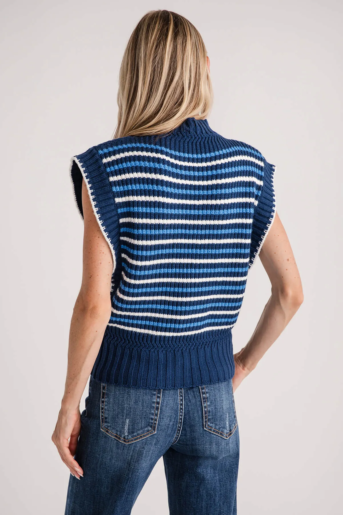 THML Striped Knit Mockneck Vest