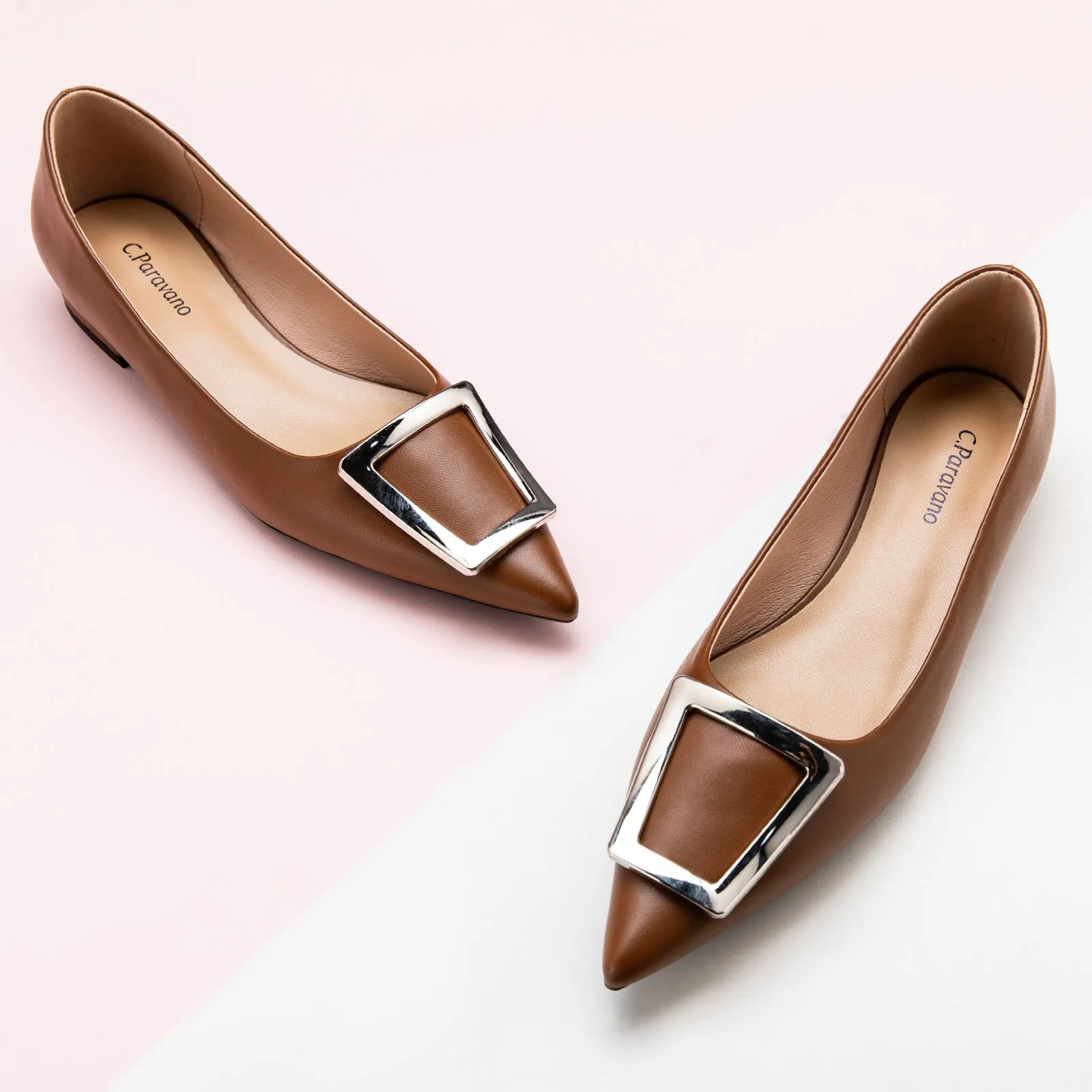 Trapezoidal Buckle Flats (Aida) Brown