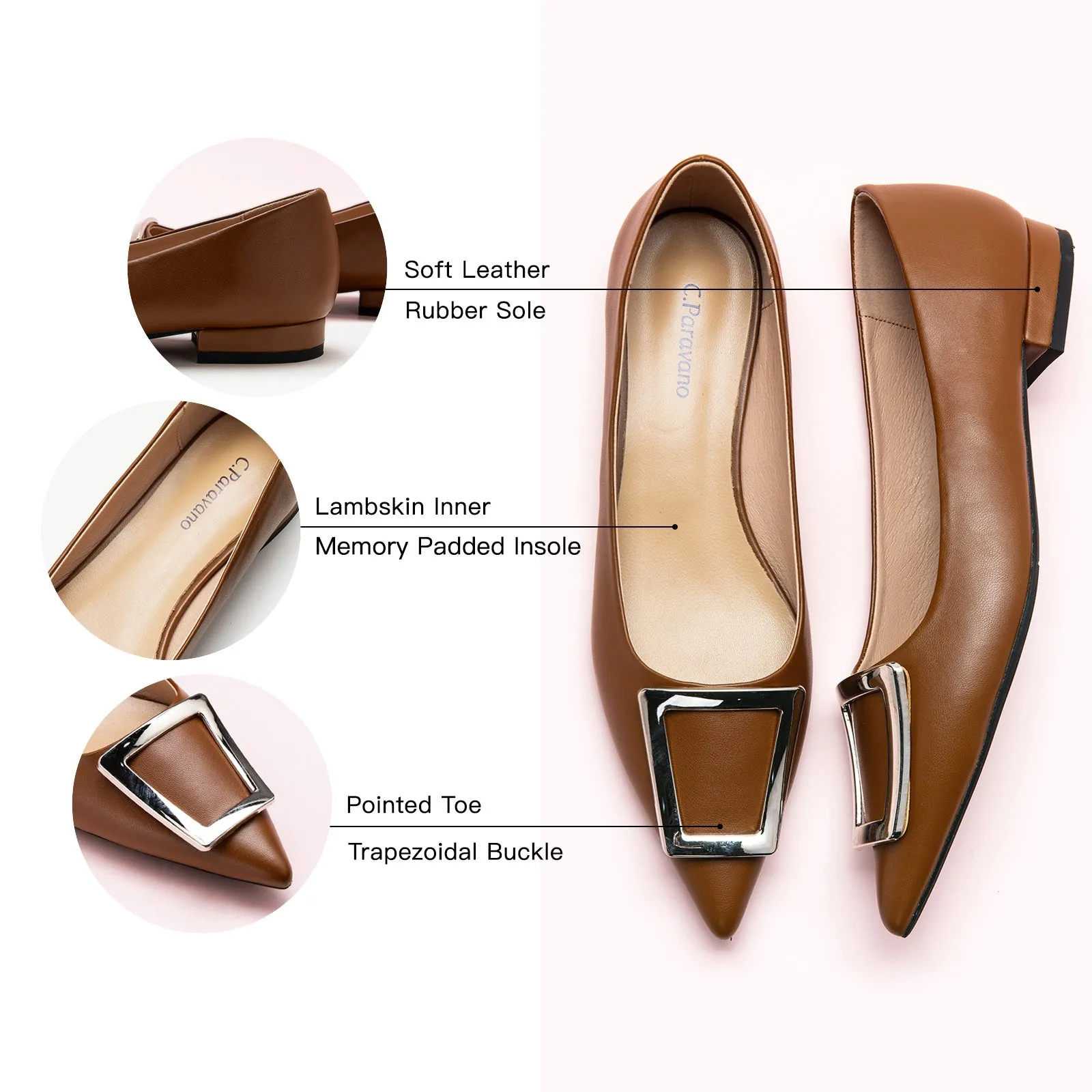 Trapezoidal Buckle Flats (Aida) Brown