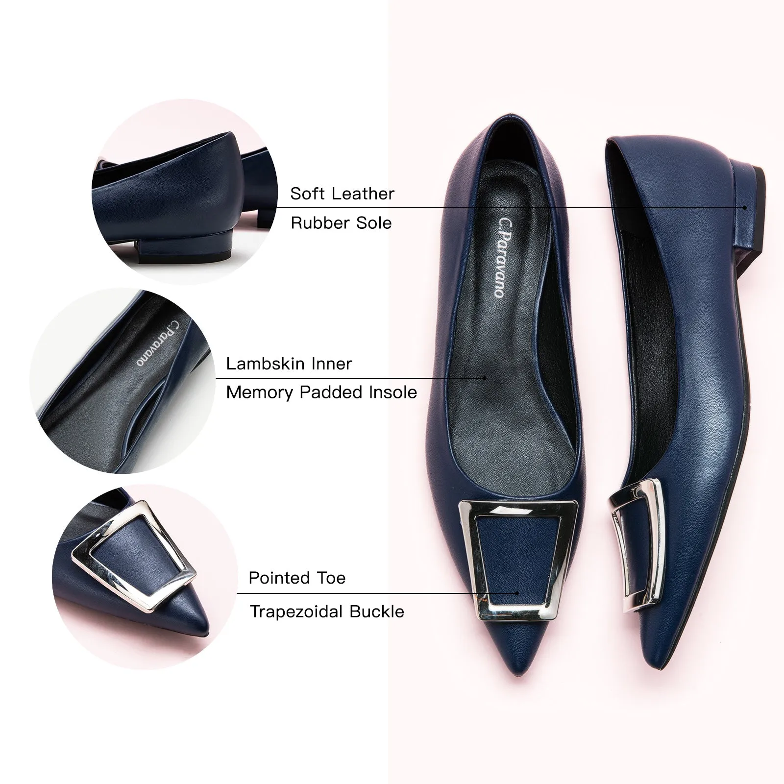 Trapezoidal Buckle Flats (Aida) Navy