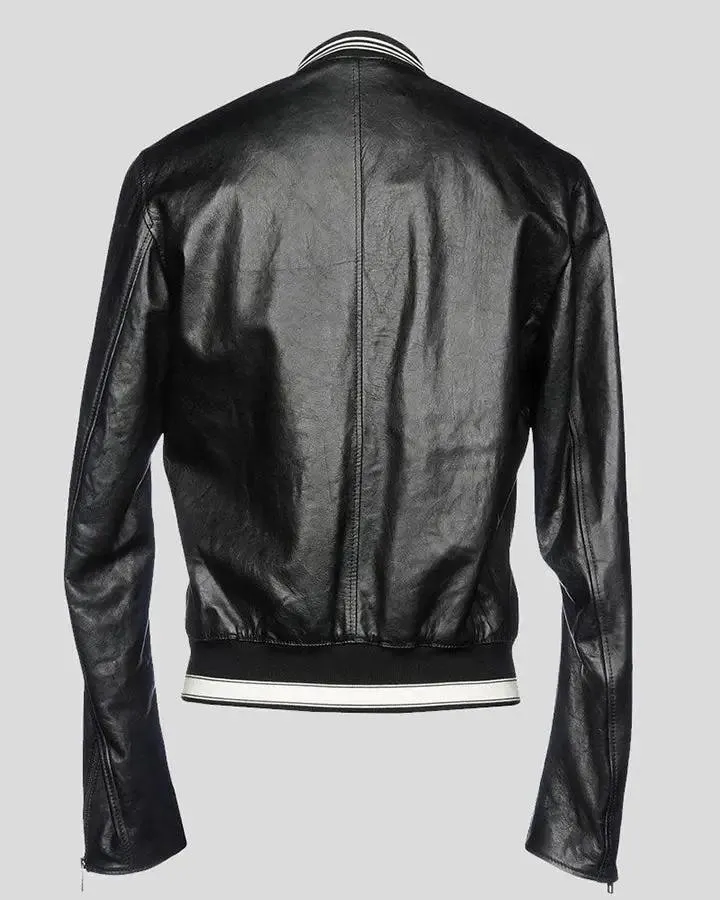 Tuhin Black Bomber Leather Jacket