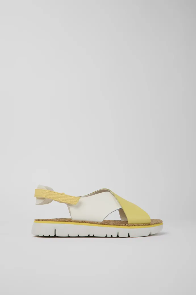 Twins White and yellow leather and textile sandals for women