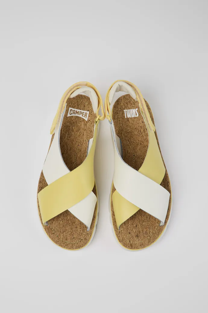 Twins White and yellow leather and textile sandals for women