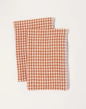 Two-Tone Gingham Towels in Cognac & Blue, Set of 2