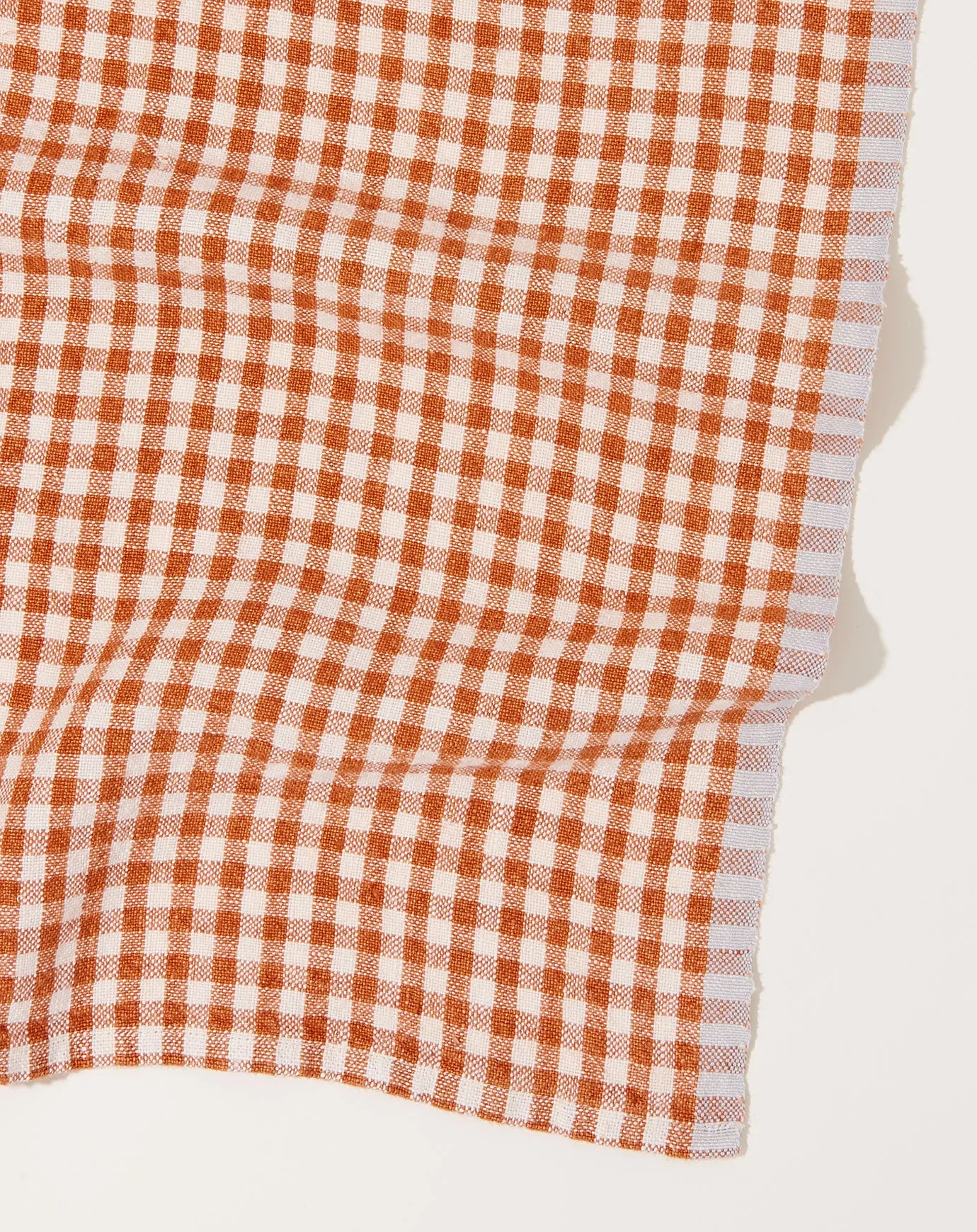 Two-Tone Gingham Towels in Cognac & Blue, Set of 2