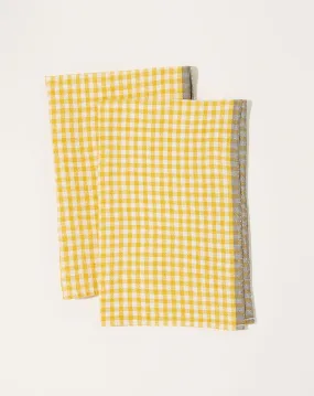 Two-Tone Gingham Towels in Dijon & Grey, Set of 2