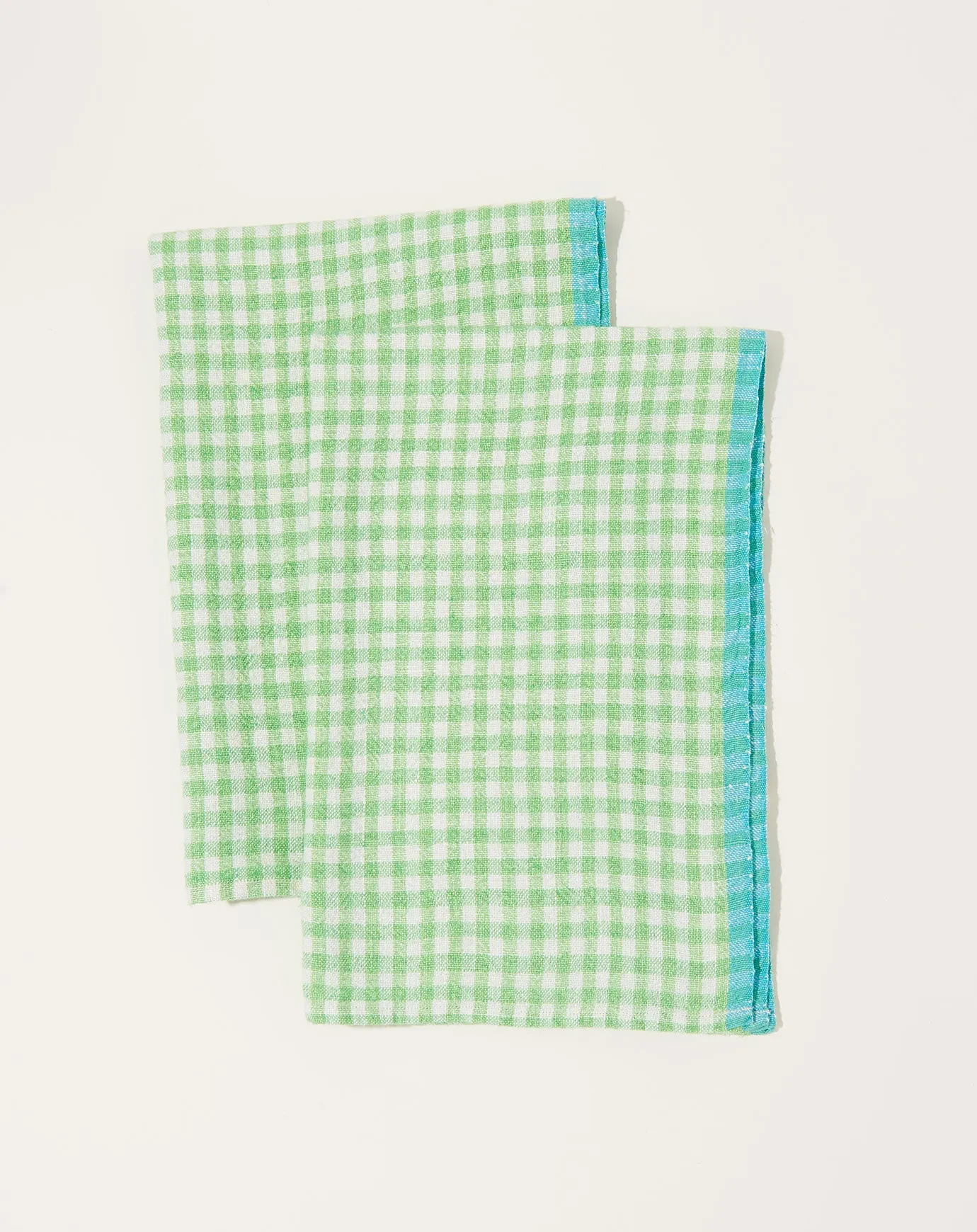 Two-Tone Gingham Towels in Lime & Aqua, Set of 2