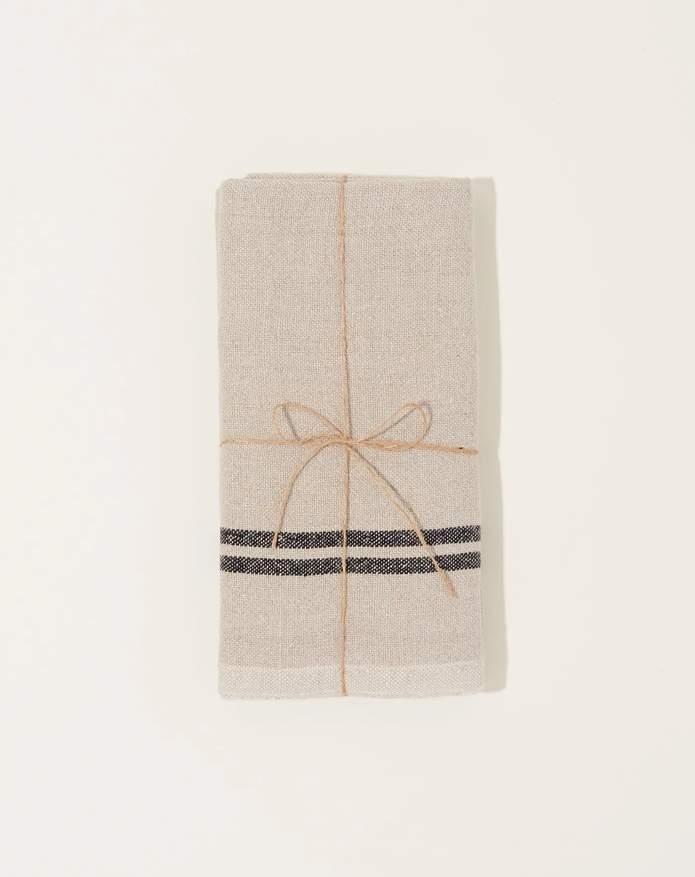 Vintage Stripe Linen Towels in Natural and Black, Set of 2