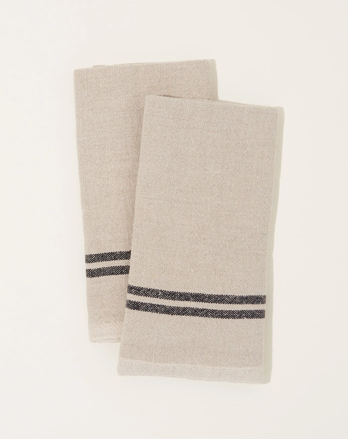 Vintage Stripe Linen Towels in Natural and Black, Set of 2