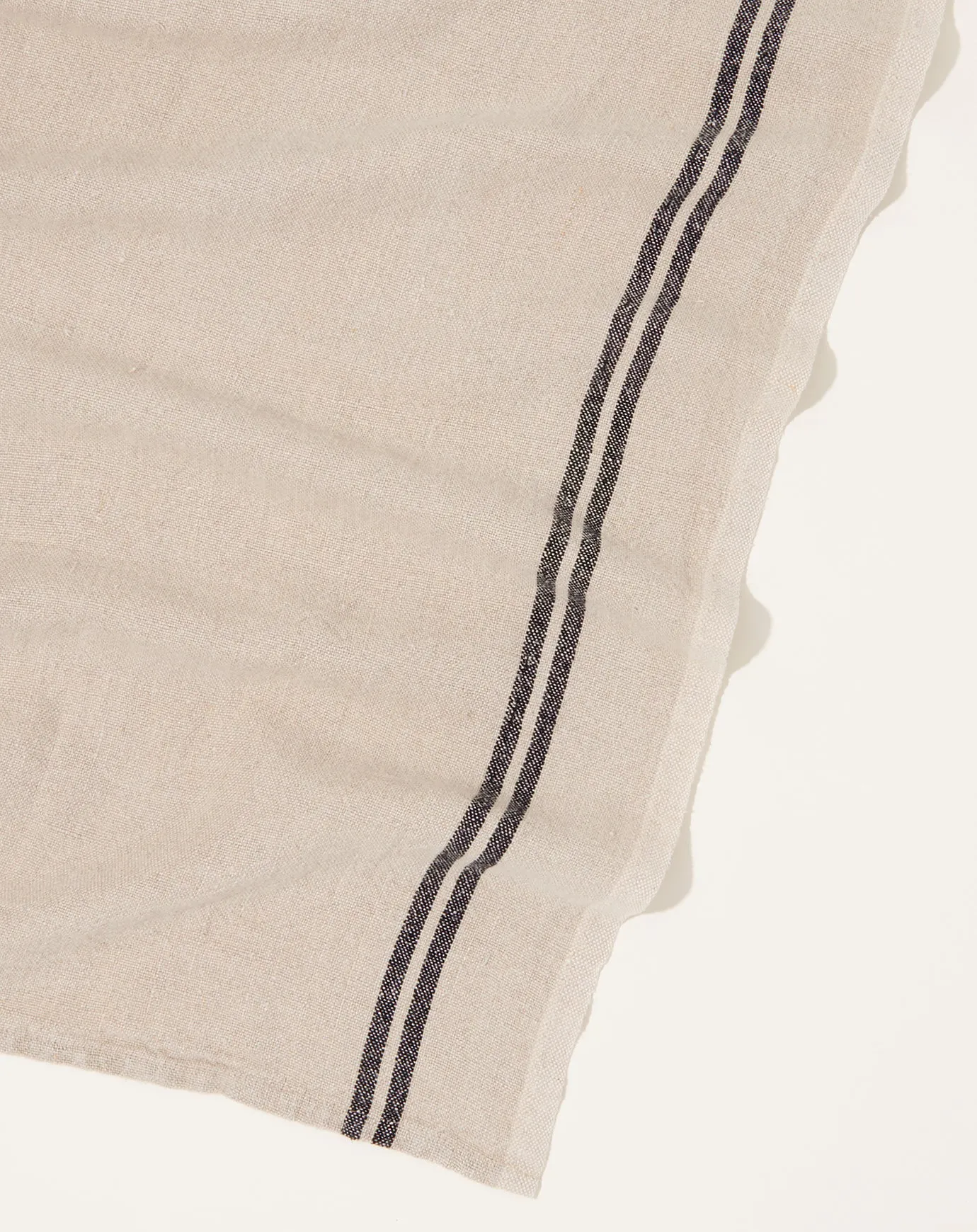 Vintage Stripe Linen Towels in Natural and Black, Set of 2