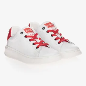 White & Red Leather Trainers