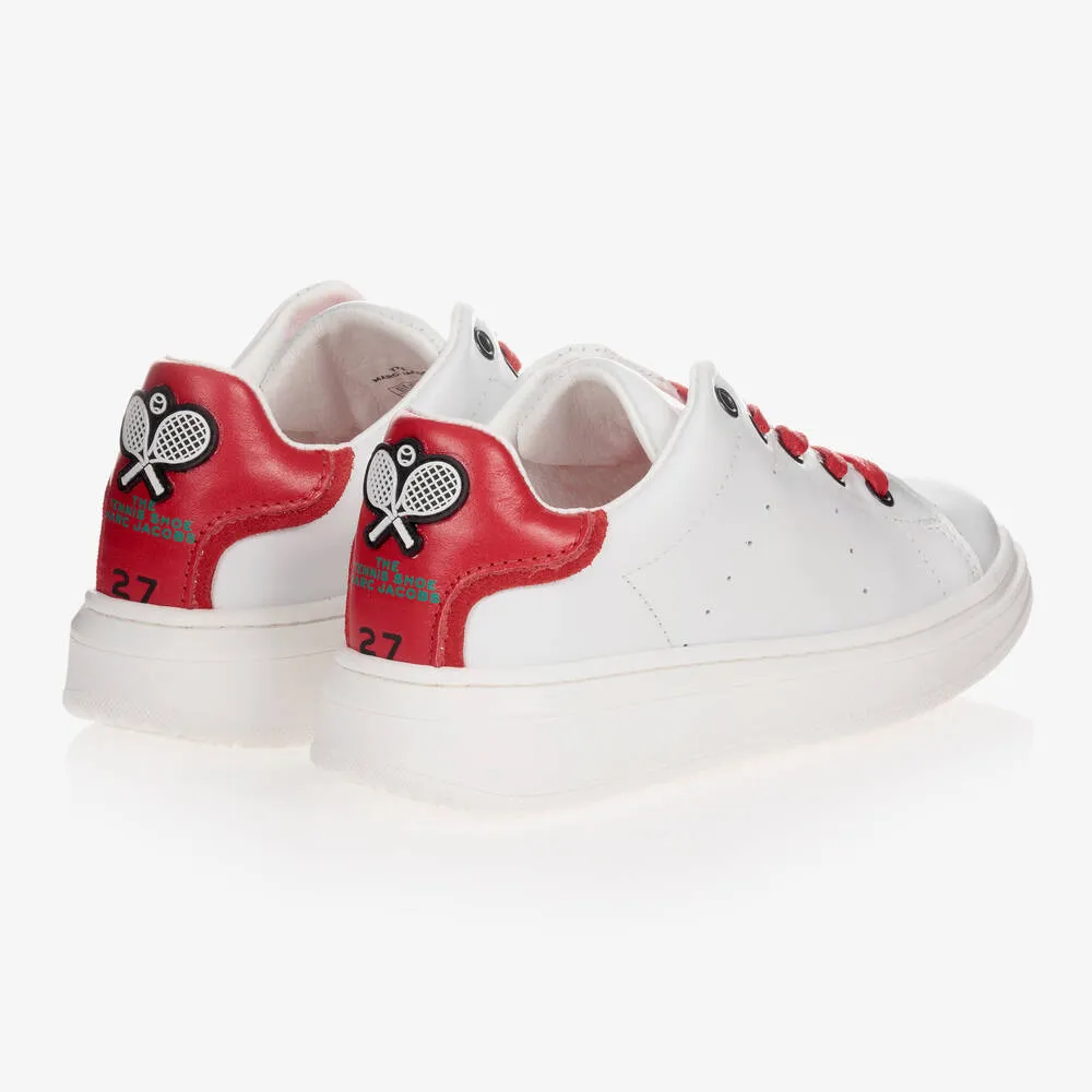 White & Red Leather Trainers