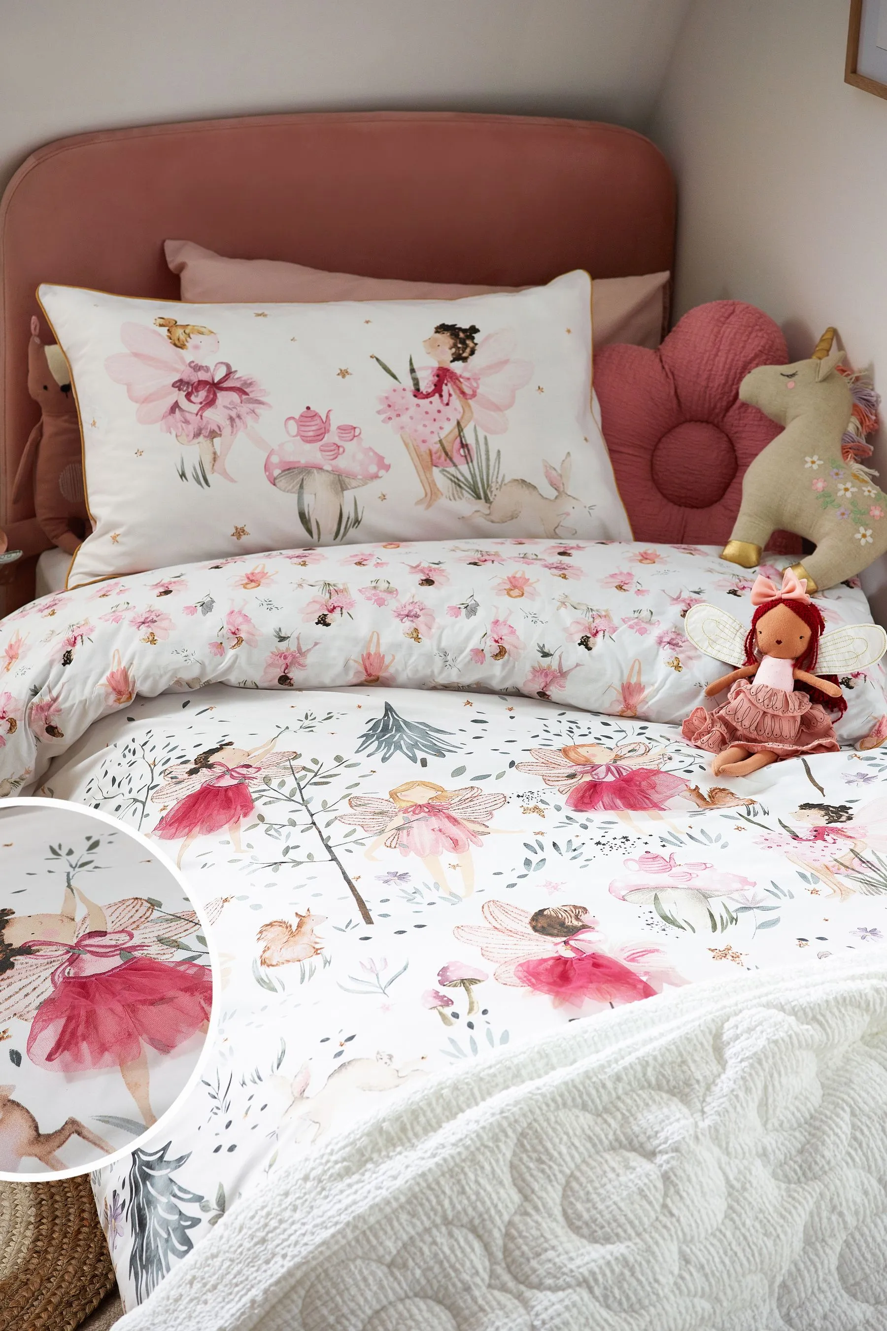 White Fairy Forest Printed Polycotton Duvet Cover and Pillowcase Bedding