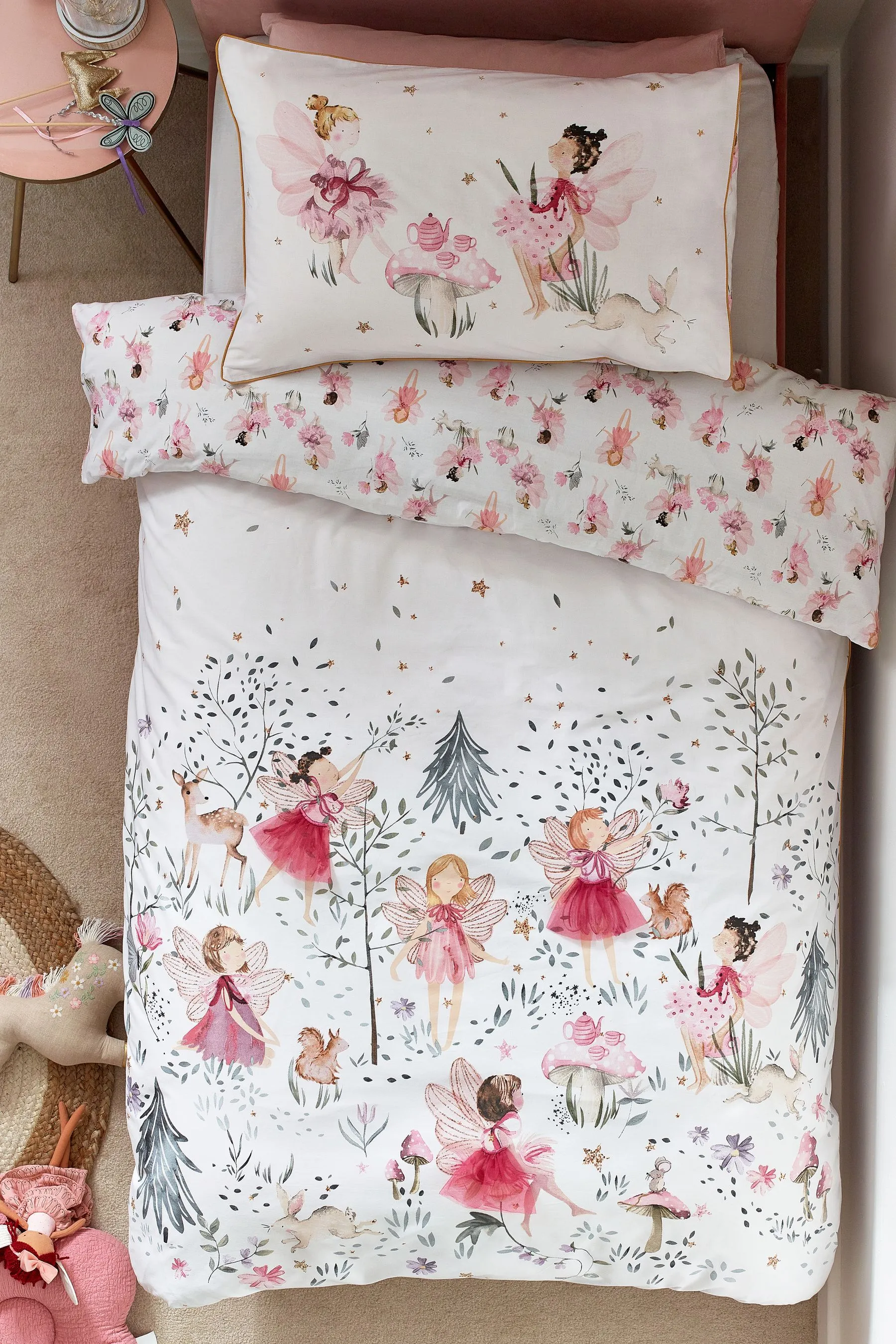 White Fairy Forest Printed Polycotton Duvet Cover and Pillowcase Bedding