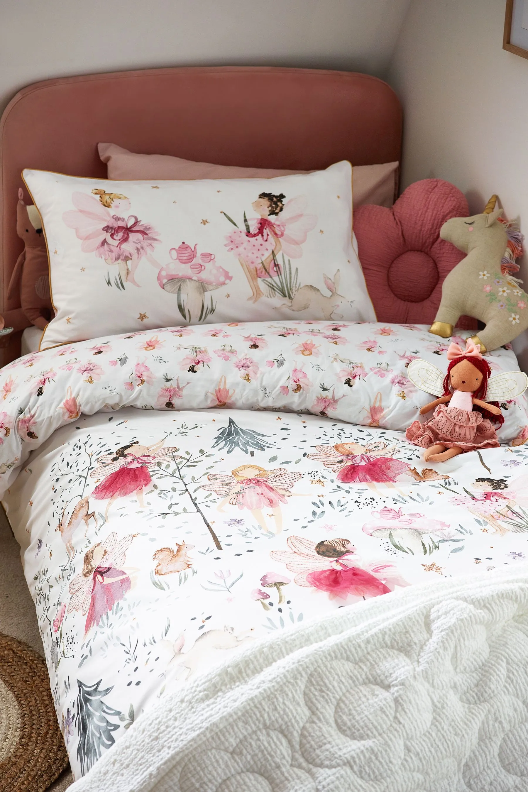 White Fairy Forest Printed Polycotton Duvet Cover and Pillowcase Bedding