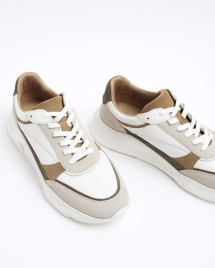 White leather panel trainers