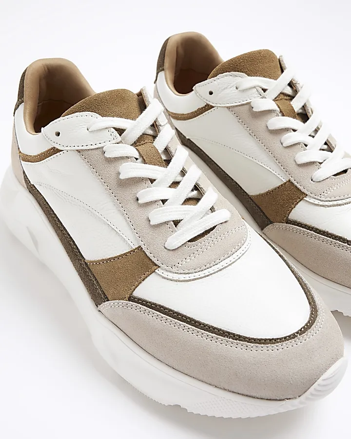 White leather panel trainers