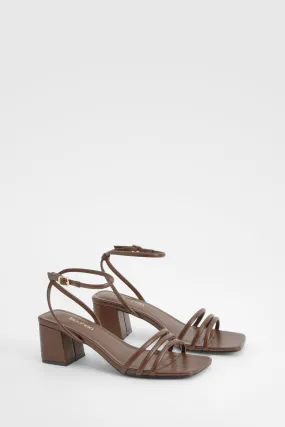 Wide Width Square Toe Triple Strap Low Block Heel Sandals