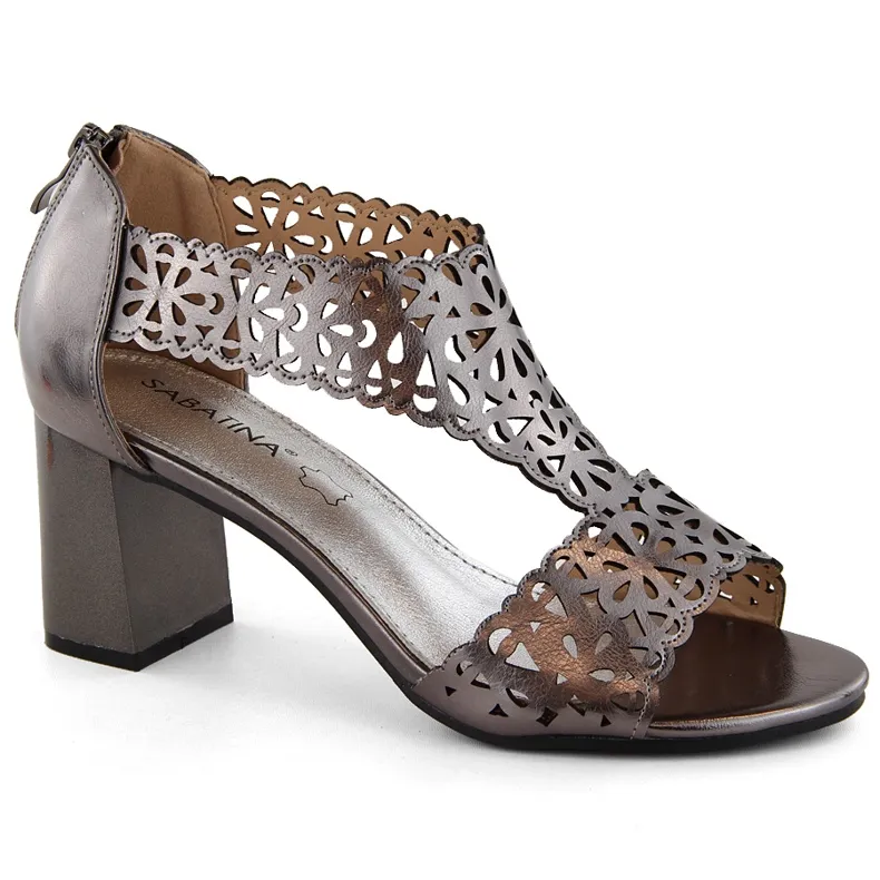 Women's metallic openwork pewter sandals Sabatina 730-6 brown