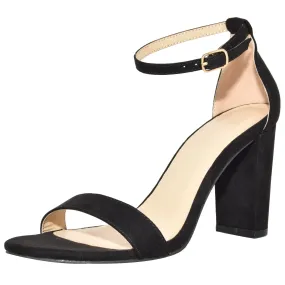 Women's Faux Leather Single Ankle Strap Chunky Block High Heel Sandals Pumps