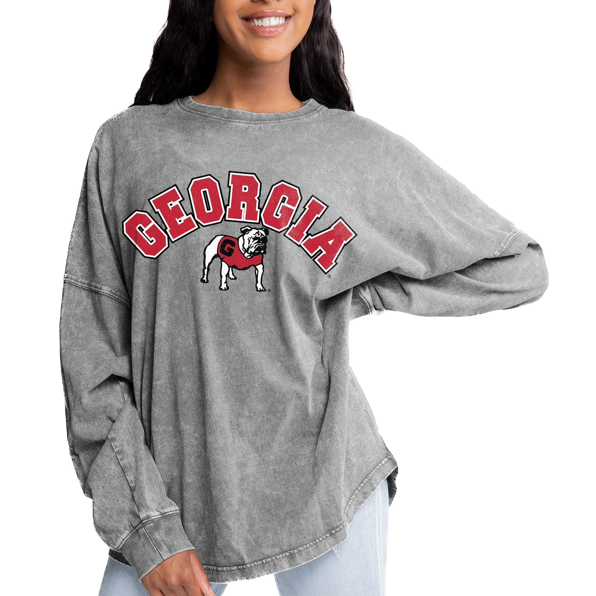 Women's Gameday Couture Gray Georgia Bulldogs Faded Wash Pullover Sweatshirt